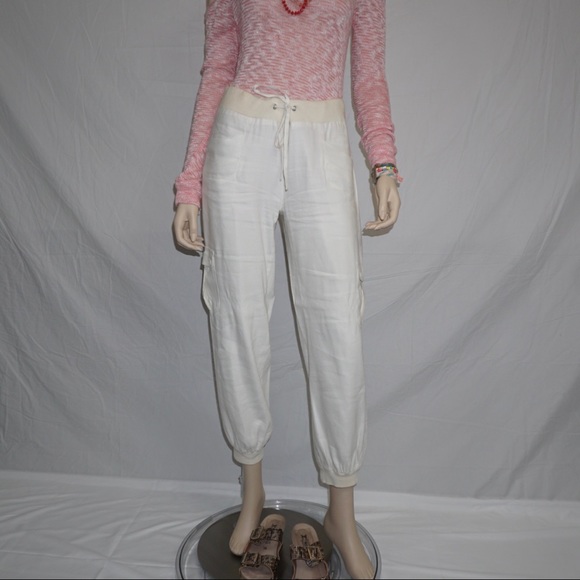 Bebe - White Linen and Silk Jogger Pants - 8 - Picture 2 of 7